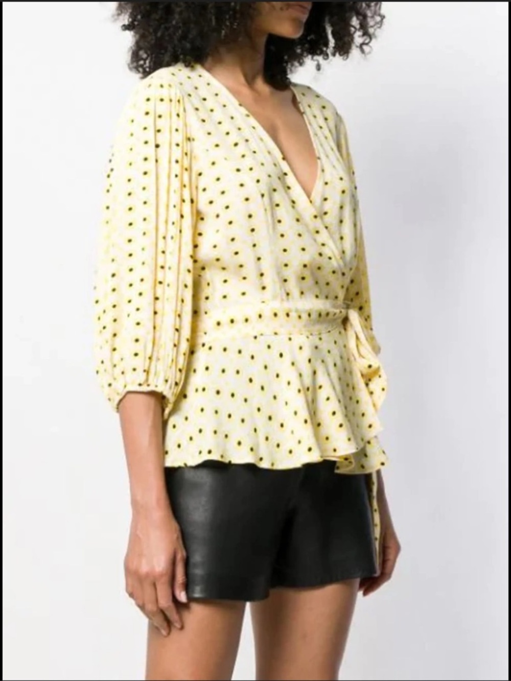 Ganni Yellow Floral Wrap Peplum Blouse